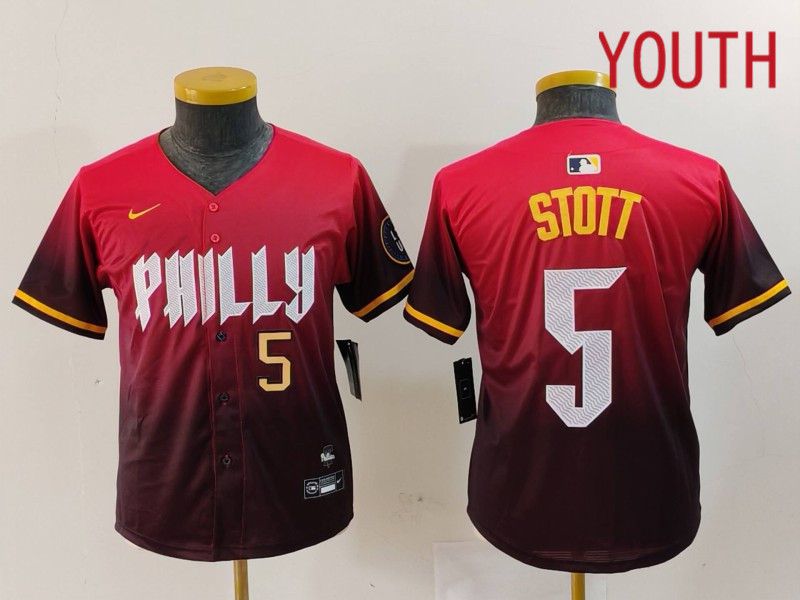 Youth Philadelphia Phillies #5 Stott Red City Edition 2024 Nike MLB Jersey style 2